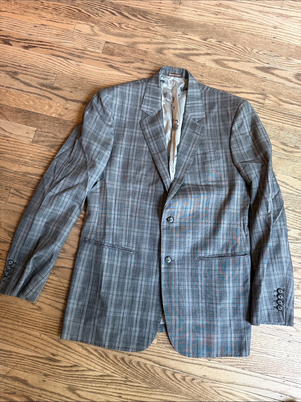 Marzoni Bespoke Custom Italian Men's Plaid Two-Button Blazer Grey 42L EUC - Picture 3 of 12